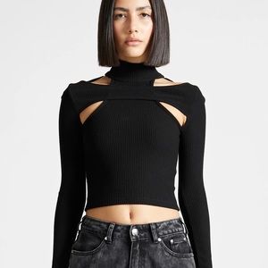 Manière De Voir High Neck Ribbed Crop Top Black US 12